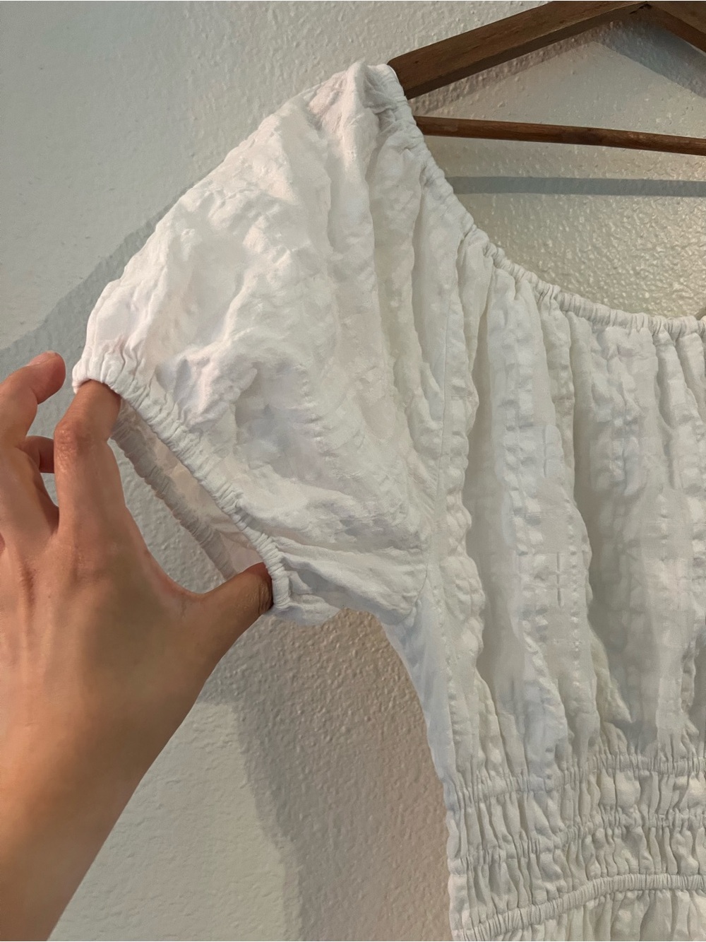Madewell White Textured Midi Dress with Puff Sleeves - Picture 10 of 11